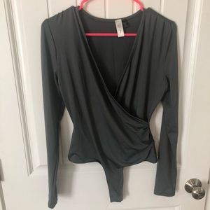 Steal blue deep v onsie